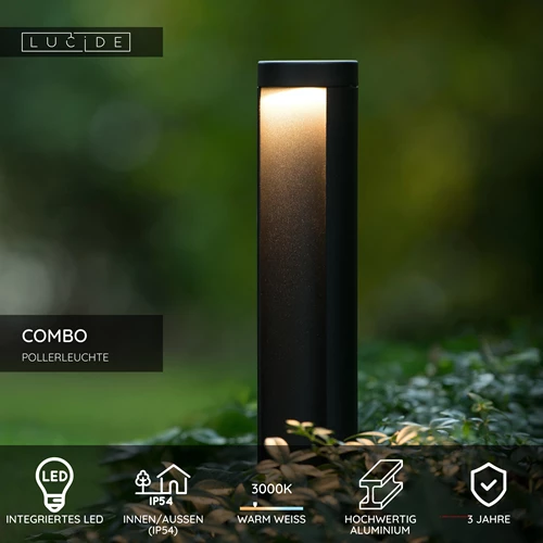 Lucide COMBO - Pollerleuchte - Ø 9 cm - LED - 1x9W 3000K - IP54 - Schwarz - USP